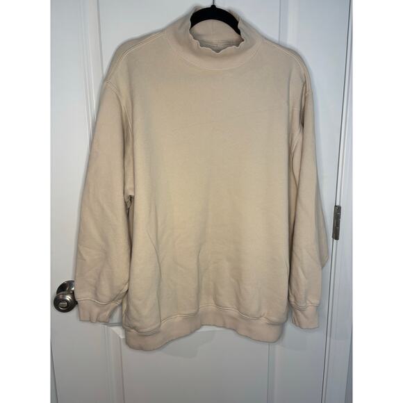 Aerie The Sweat Everyday Mock Neck Sweatshirt Cream Tan Ribbed Turtleneck M - Picture 2 of 6